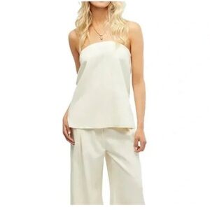 WeWoreWhat Linen Blend Strapless Tie Back Bandeau Top